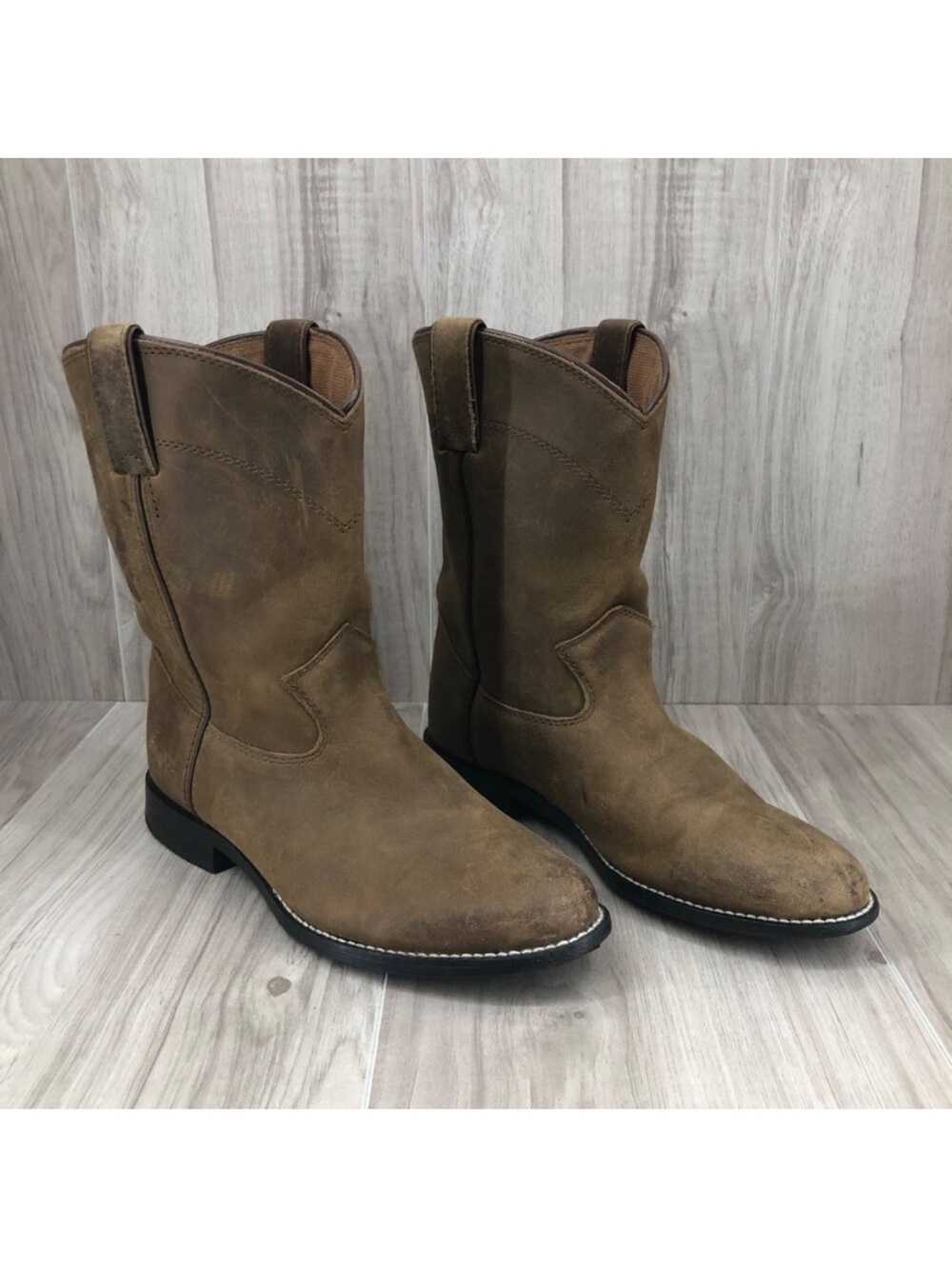 Justin Boots Youth Kids 3.5D Brown Leather Pull On Cowboy Western Rodeo